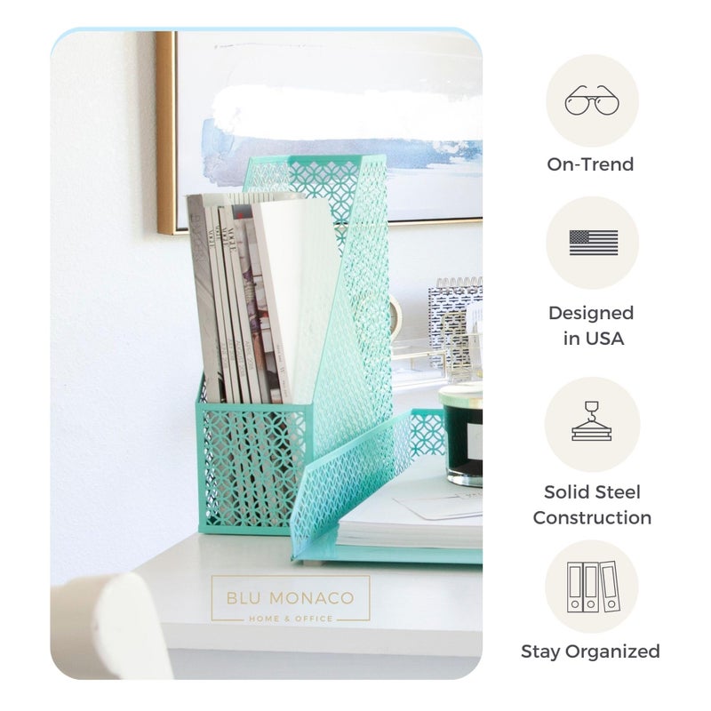 BLU MONACO Dark Teal Office Organizer Set | 6-Piece Desktop Accessories Collection | File Holder, Pen Cup and Storage for Home Office - Image 4